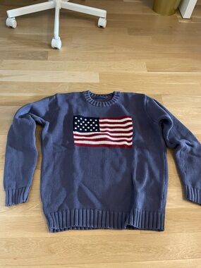 Brandy Melville Navy Crewneck Sweater with Flag Motif